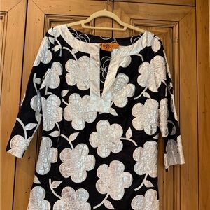 Tory Burch Black and White Floral Tunic